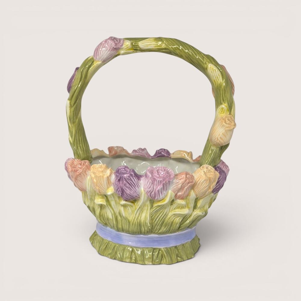 Vintage Silvestri Ceramic Floral Butterfly Basket Planter